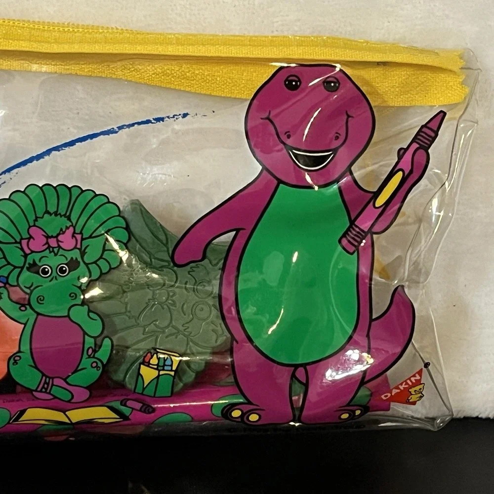 RARE 1993 Barney & Baby Bop Pencil Zipper Pouch Character Crayons Pencil Dakin